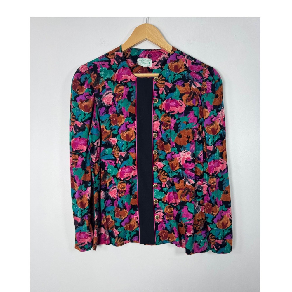Vintage Lady Carol Petites Womens‎ 8 Floral Button Front Multicolor 80s